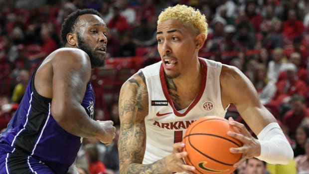 Arkansas forward Jalen Graham works the paint against Abilene Christian.